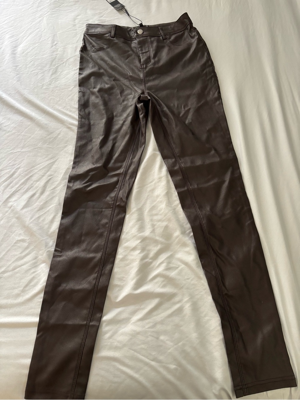 Fashion Nova Dark Brown Faux Leather Skinny Pants